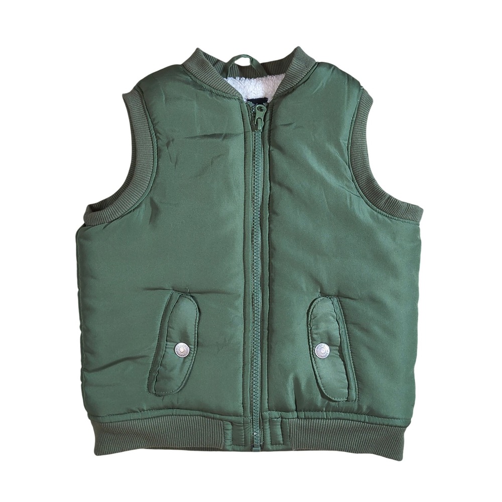7 For All Mankind Kids Olive Green Puffer Vest Sherpa Lined‎ Bomber Style 3T